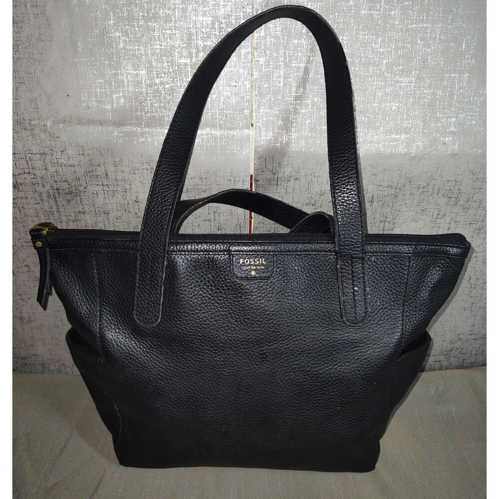 Fossil Black Leather Tote Bag